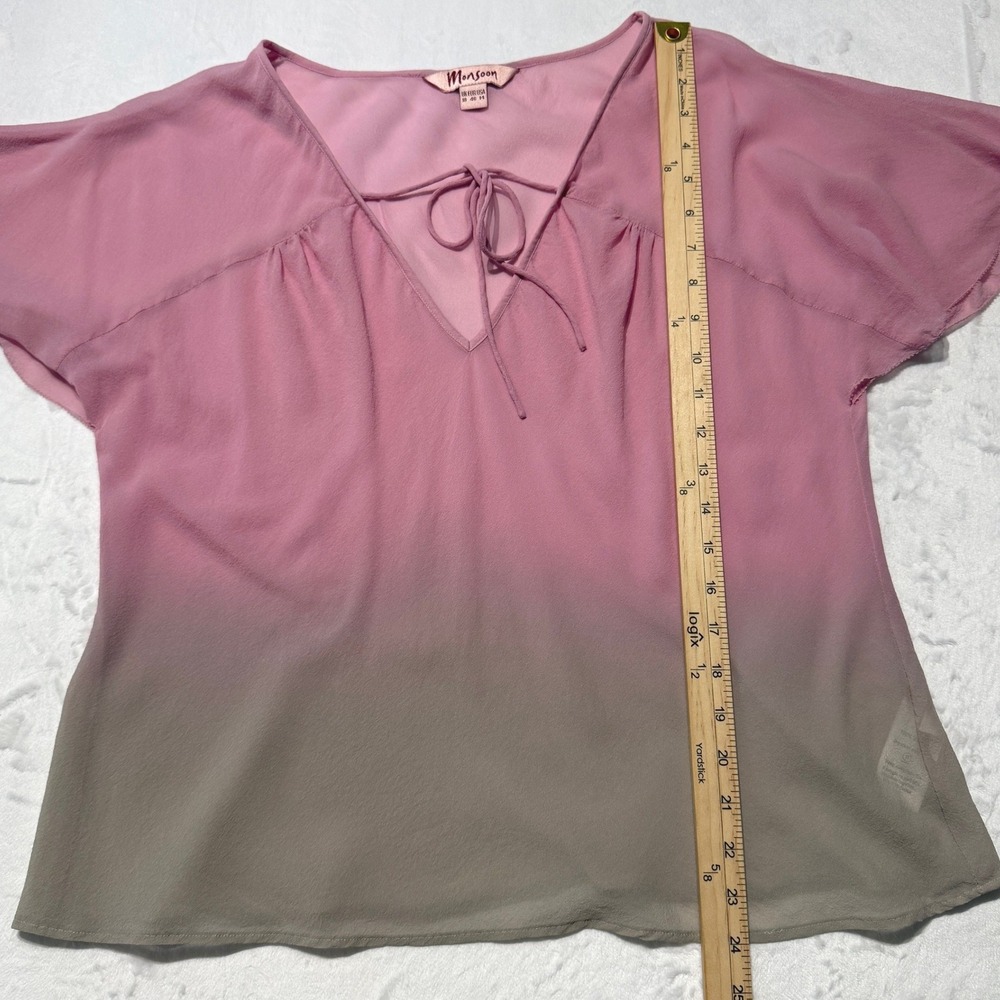 Y2K Monsoon Silk Ombre Blouse Sheer Tie Front Romantic‎ Fairy Balletcore L - Picture 5 of 6